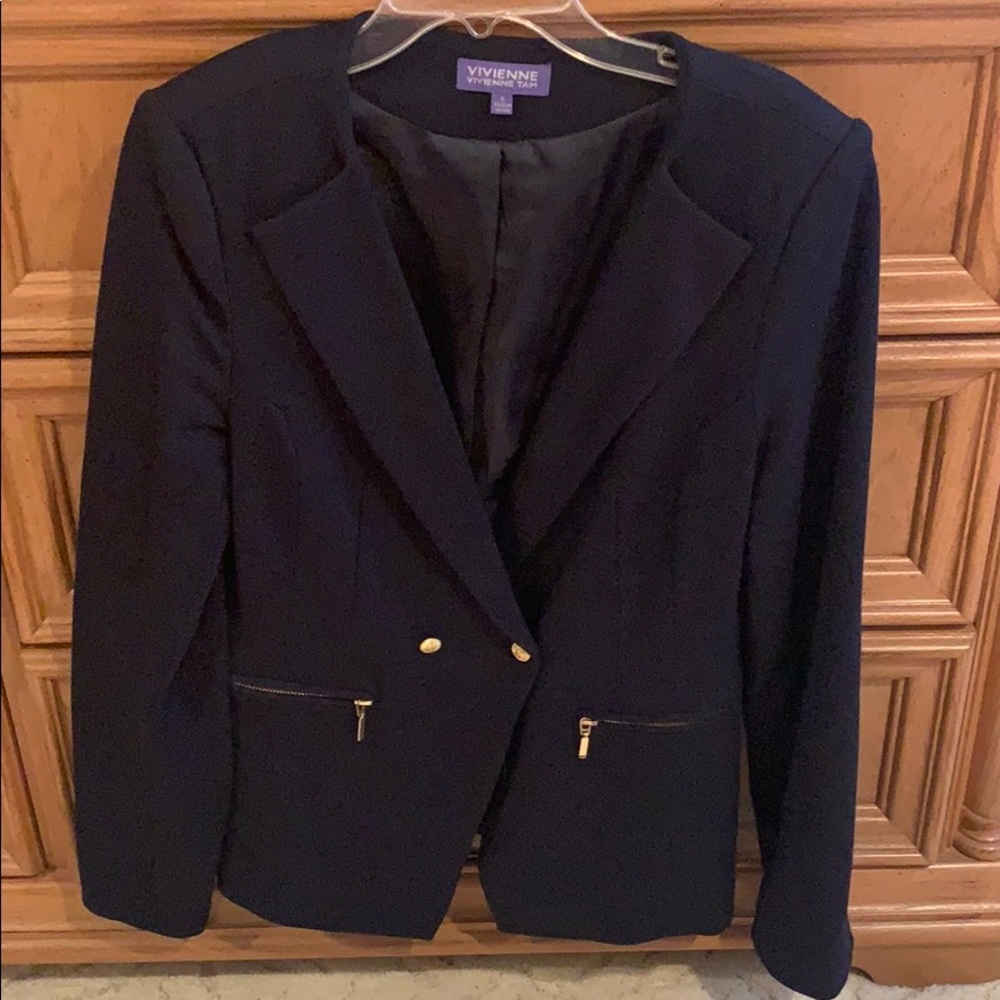 Navy blue blazer with gold details!